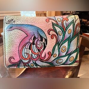 Anuschka Anna Hand-Painted Leather Wallet Midnight Peacock